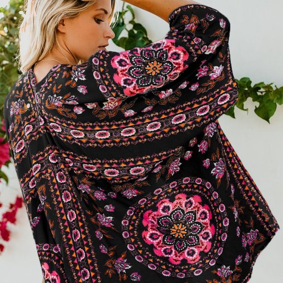 Black Floral Kimono Cover Up - Picture 2 of 5